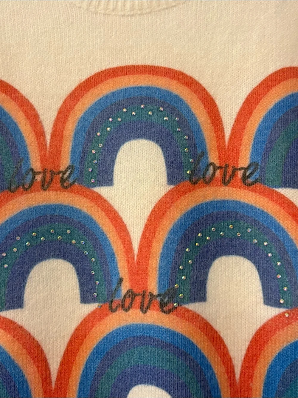 Hannah Banana white rainbow love with gemstones sweater size 4
